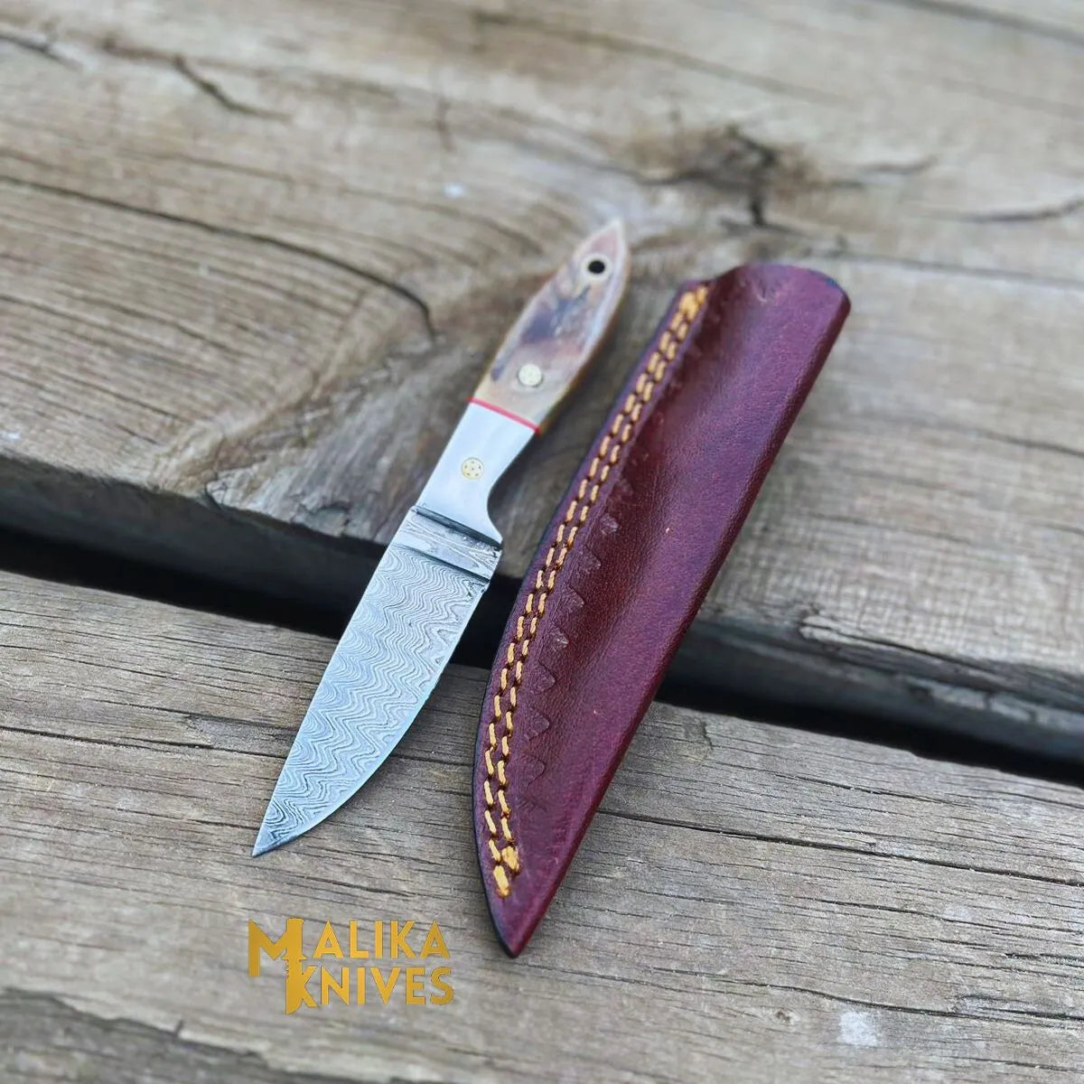 Exceptional Damascus Steel Skinner Knife with Genuine Ram Horn Handle - Ultimate Precision for Hunting and Outdoor Enthusiasts-0026
