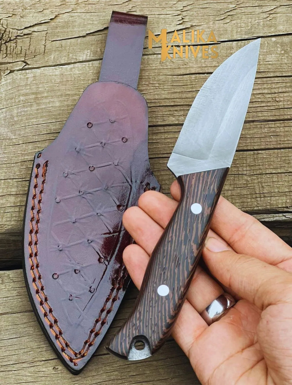 Handmade Straight Edge Skinner Knife with Wenge Wood Handle-0032