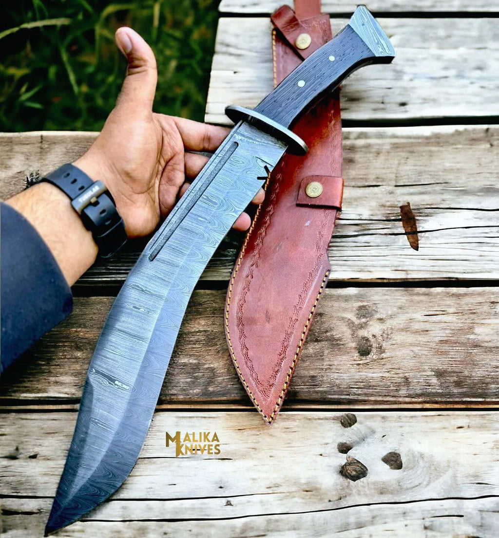 Damascus Kukri Bowie Knife Wenge Wood Full Tang