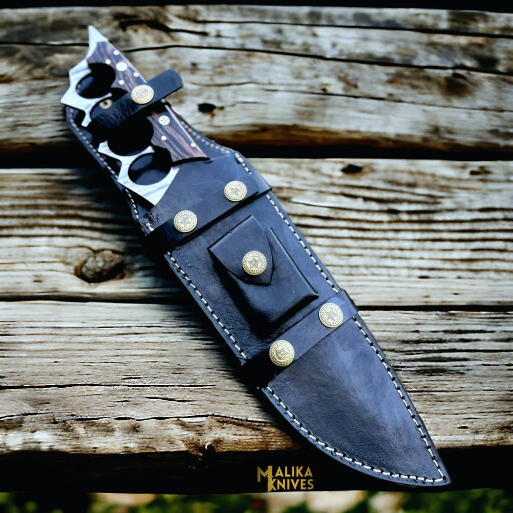 Damascus Knuckle Bowie Knife Wenge Wood Full Tang