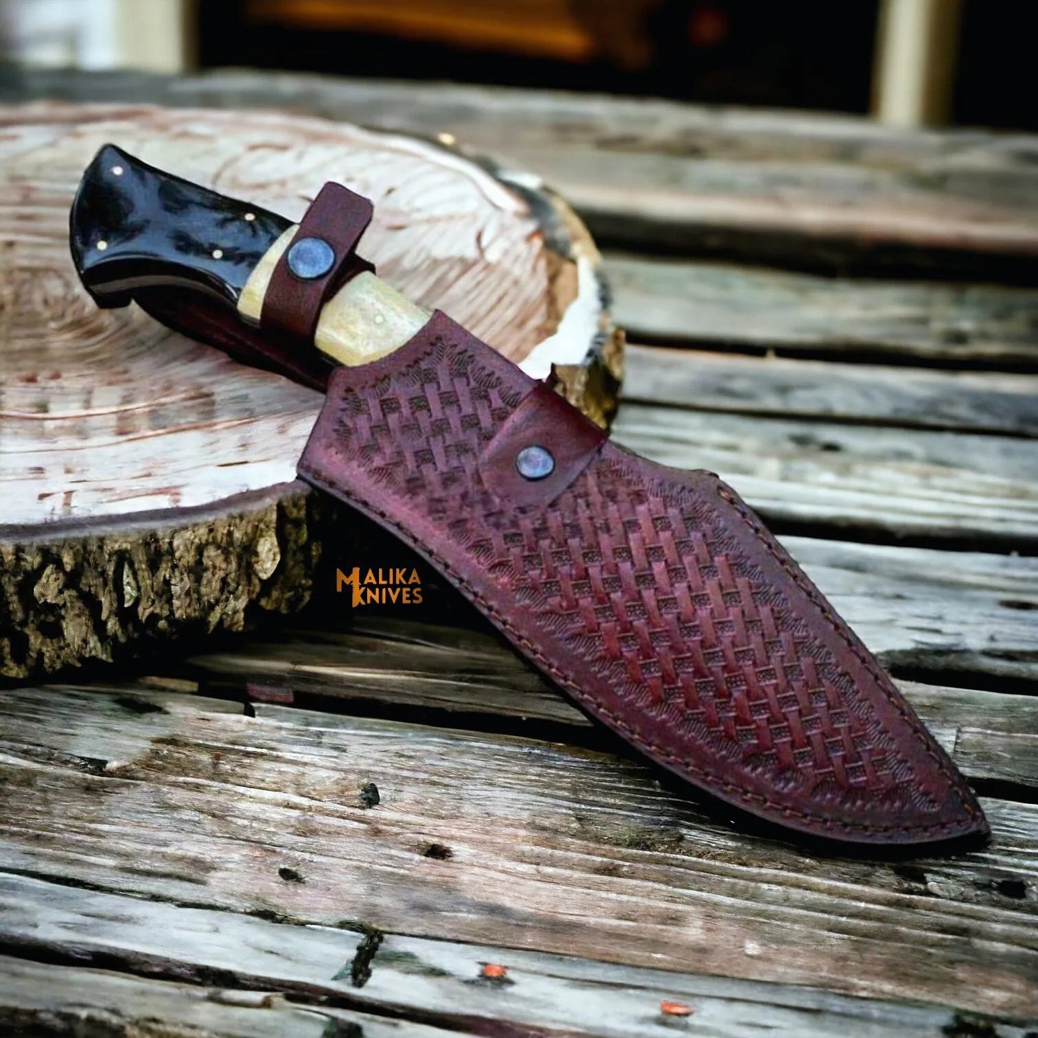 D2 Steel Bowie Knife | Camel Bone | Bull Horn Handle