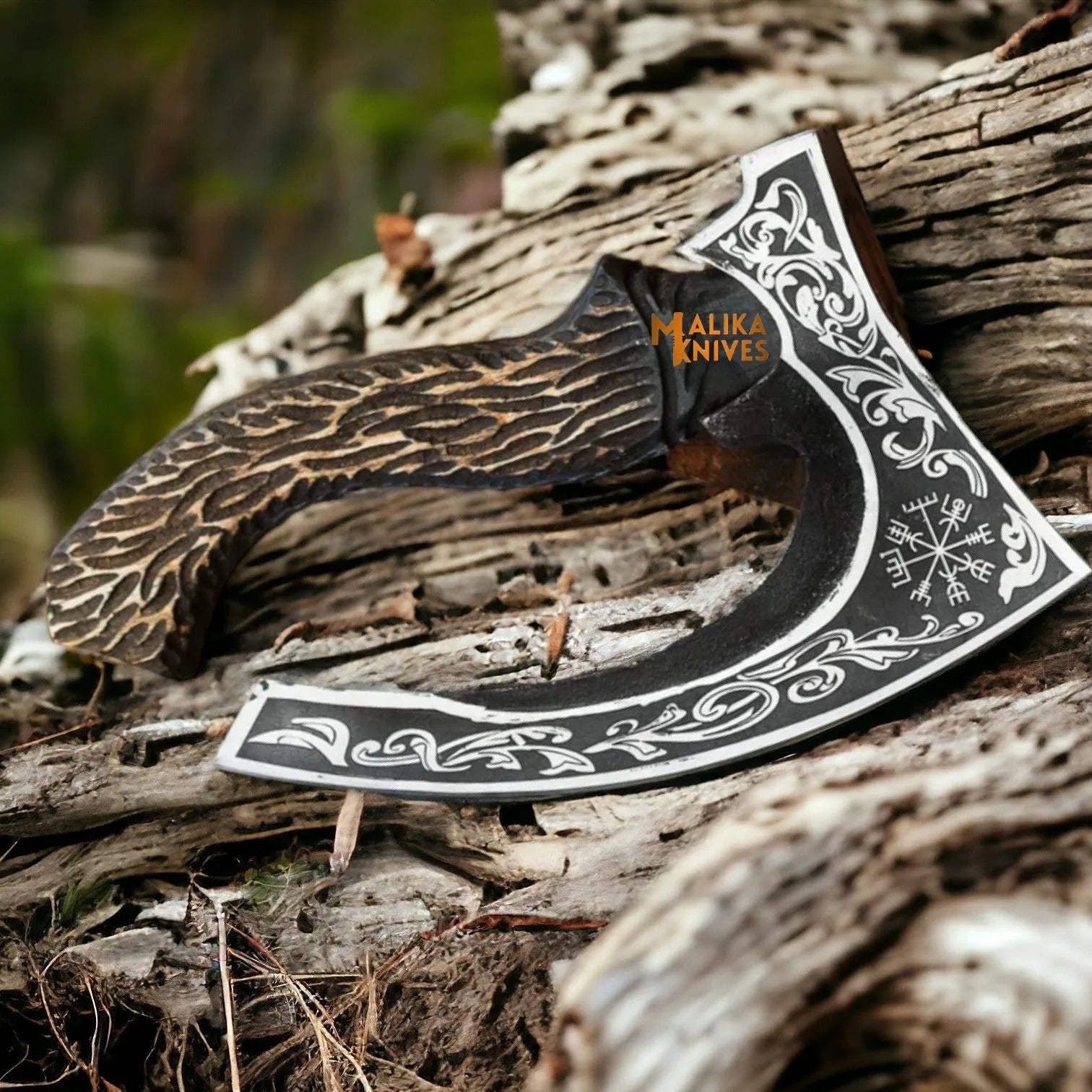 Vegvisir Viking Pizza Cutter Axe-Handforged Axe with Leather Sheath-1301