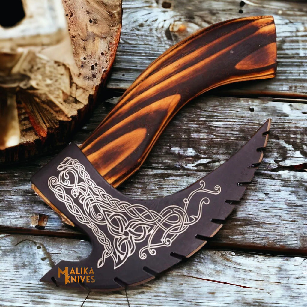 Handforged Viking Pizza Cutter Axe with Leather Sheath-1302