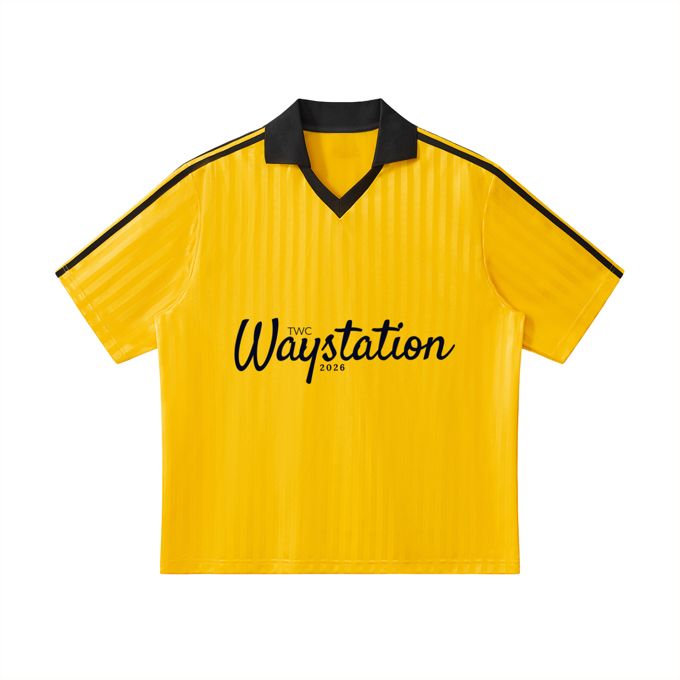 Waystation Original Collar Striped Soccer Jersey-Black