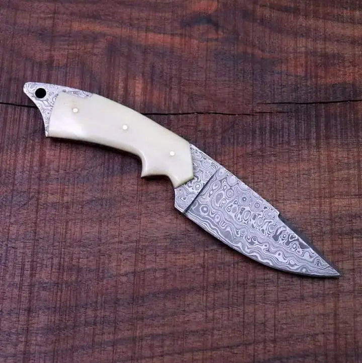 Damascus Skinner Knife with Camel Bone handle