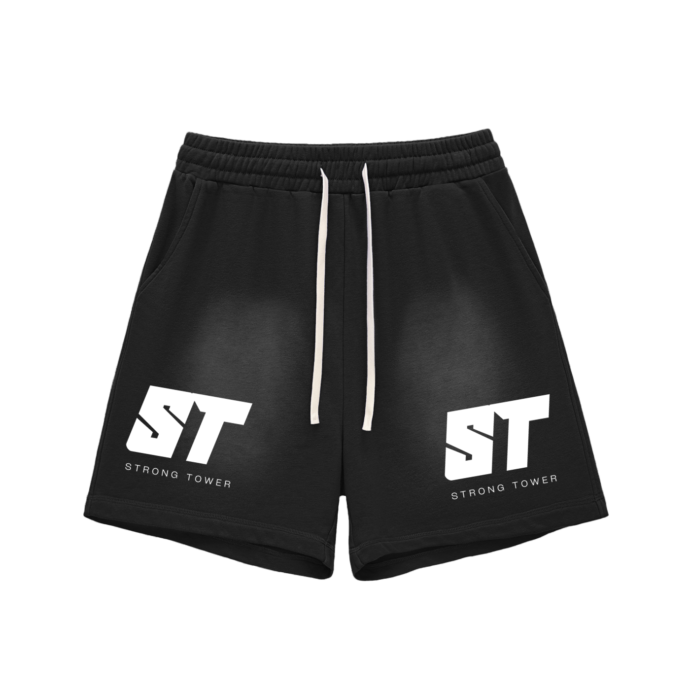 Strong Tower Sun Fade Raw Edge Shorts