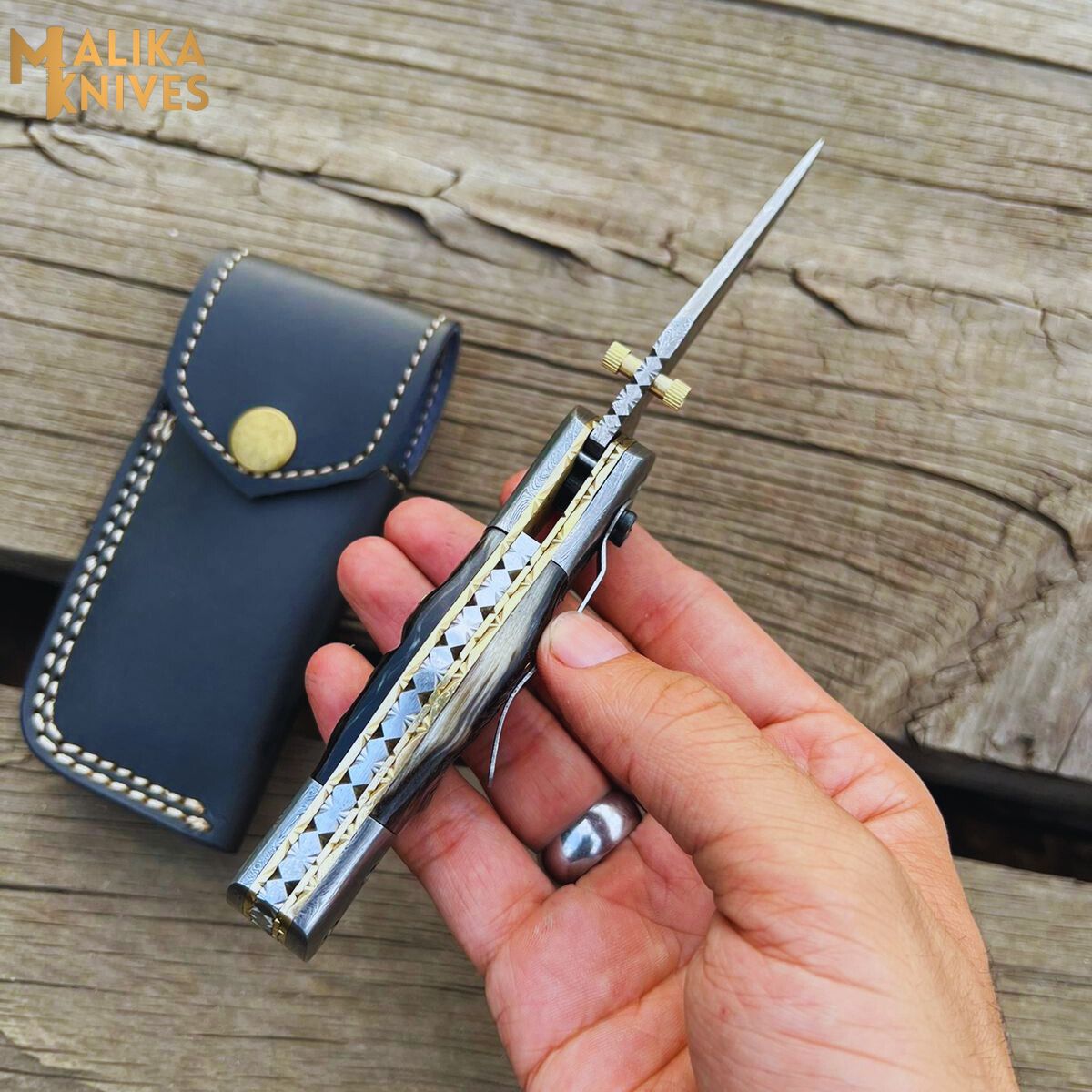 Custom Handmade Folding knife with Ram horn handle-0803