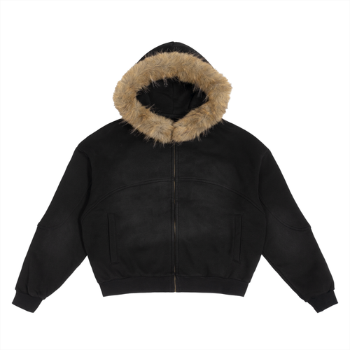 Strong Tower Sun Fade Boxy Detachable Fur Hoodie