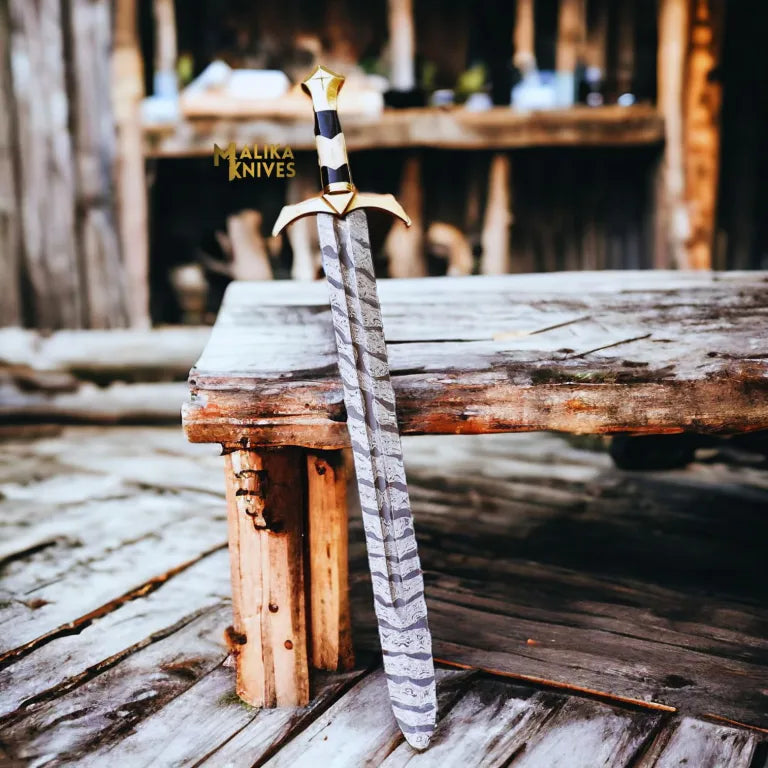 Damascus Medieval Arming Sword with Leather sheath-906