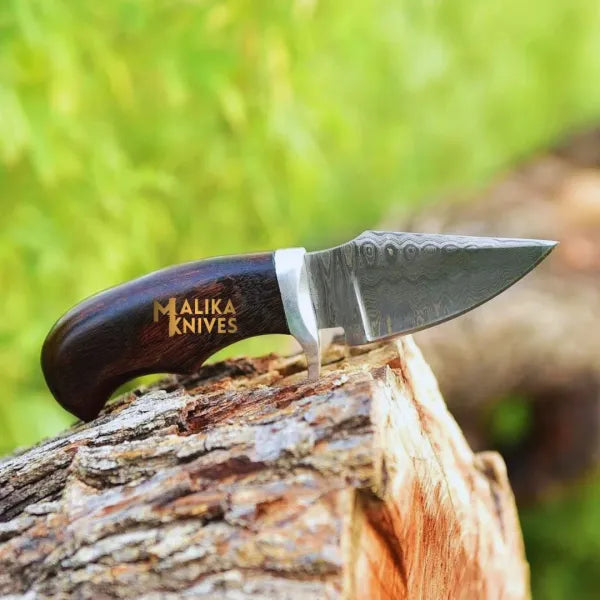 Mini Damascus Hunting Knife with Rosewood Handle