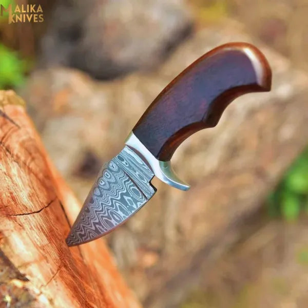 Mini Damascus Hunting Knife with Rosewood Handle