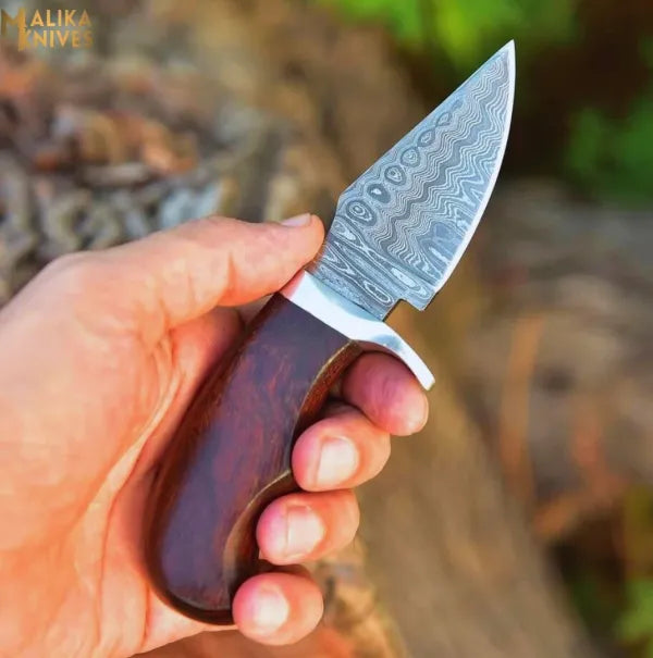 Mini Damascus Hunting Knife with Rosewood Handle