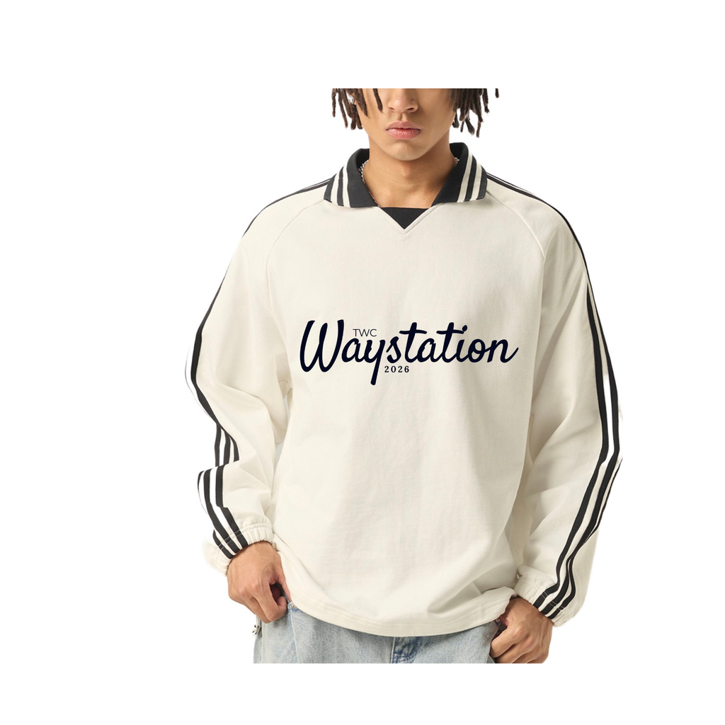 TWC Lapel Collar Sweatshirt- White