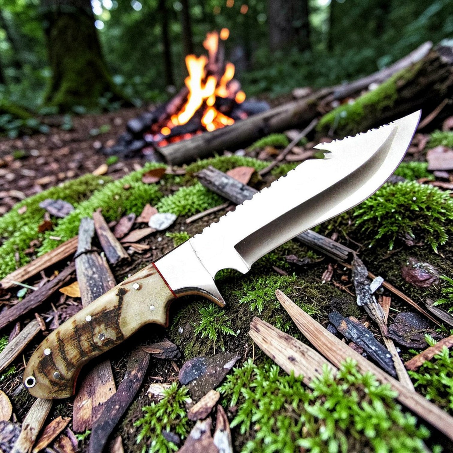 D2 Gut Hook Hunting Knife Ram Horn Handle