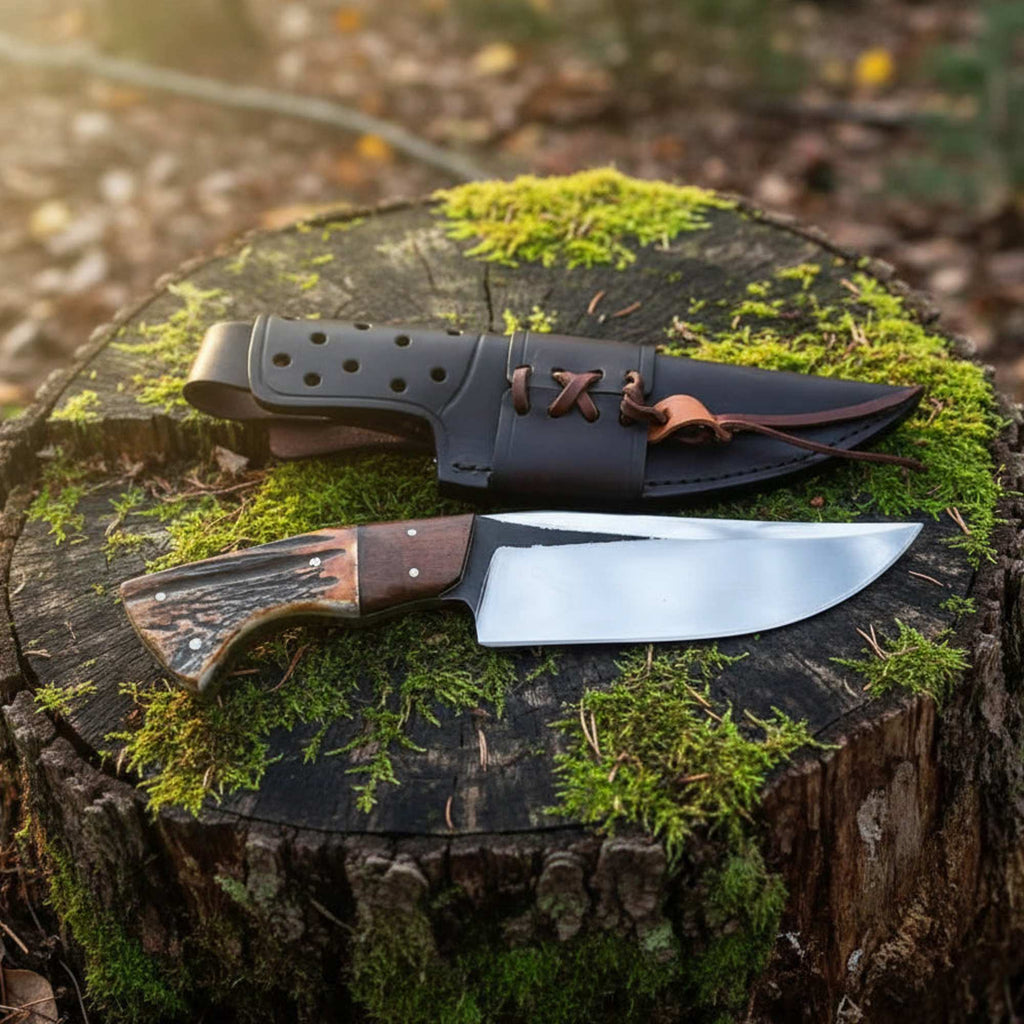 D2 Hunting Knife Antler Handle Rosewood Full Tang