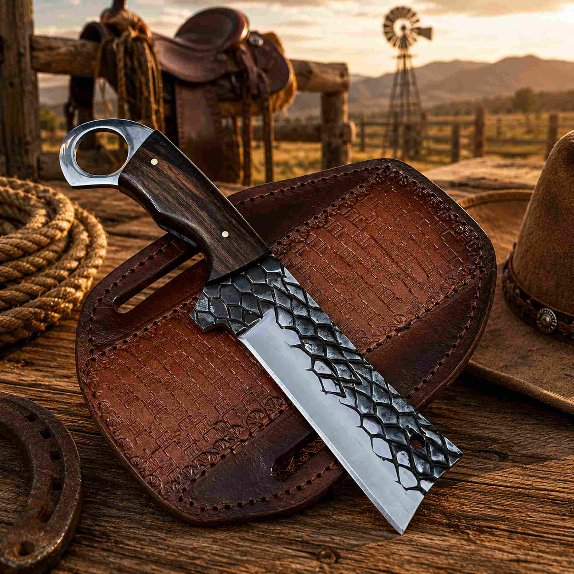 Ironwood Ranch Bull Cutter Knife in D2 Rasp Steel