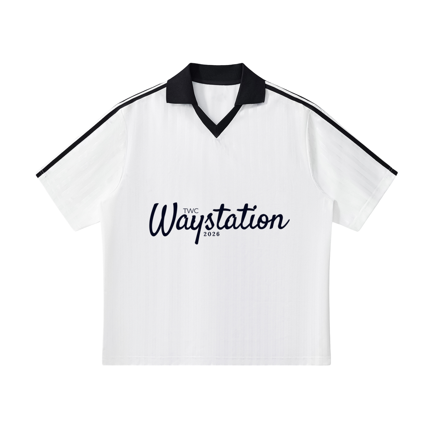 Waystation Original Collar Striped Soccer Jersey-Black