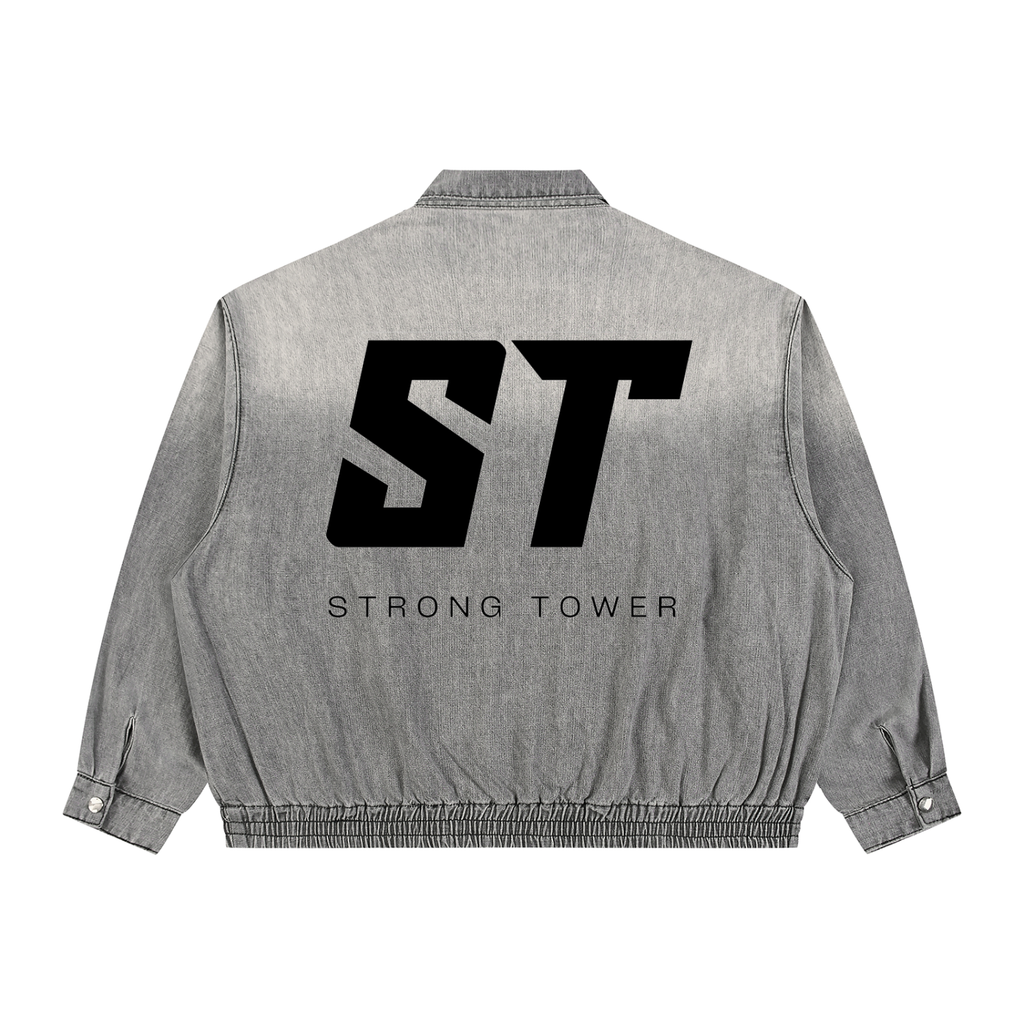 Strong Tower Vintage Wash Full-Zip Denim Trucker Jacket