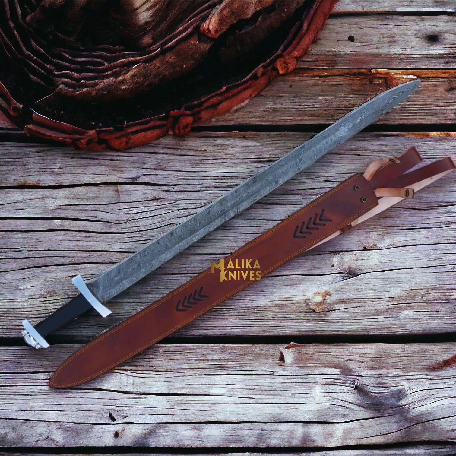 Ulfberht Damascus Viking Sword | Leather Sheath