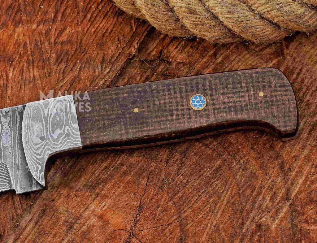 Stainless Damascus Hunting Knife with Leather Sheath.