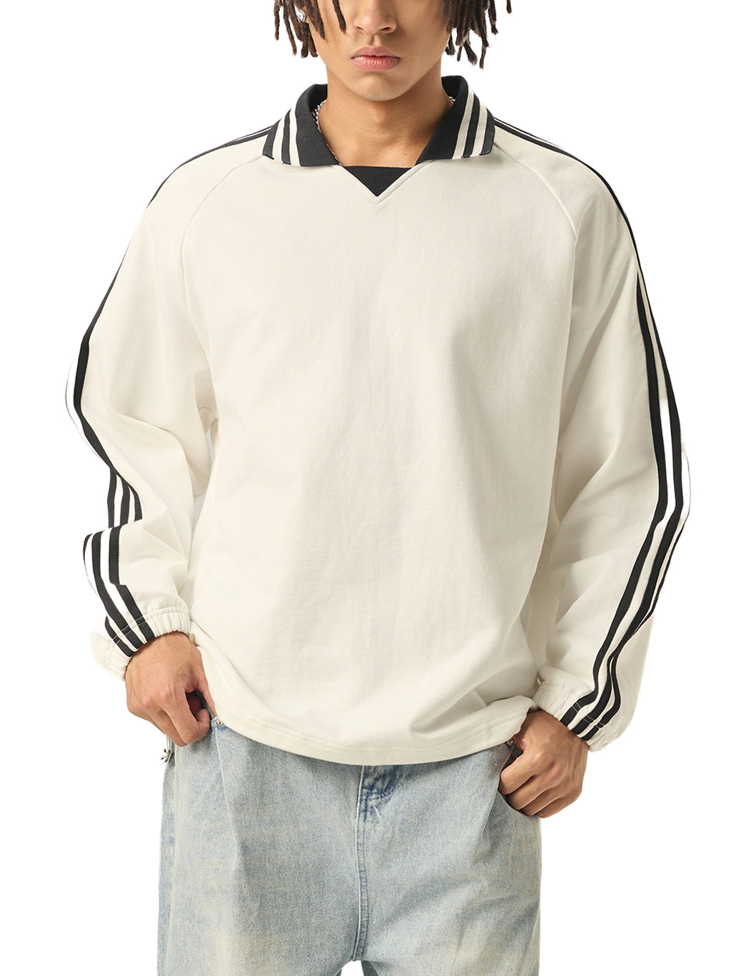 TWC Lapel Collar Sweatshirt- White