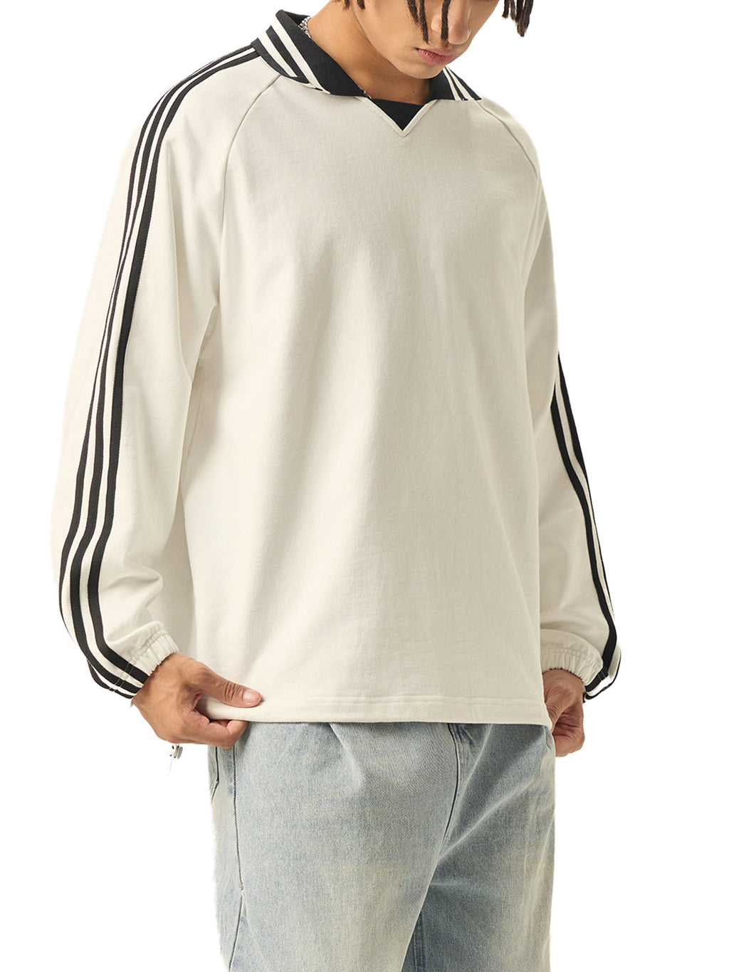 TWC Lapel Collar Sweatshirt- White
