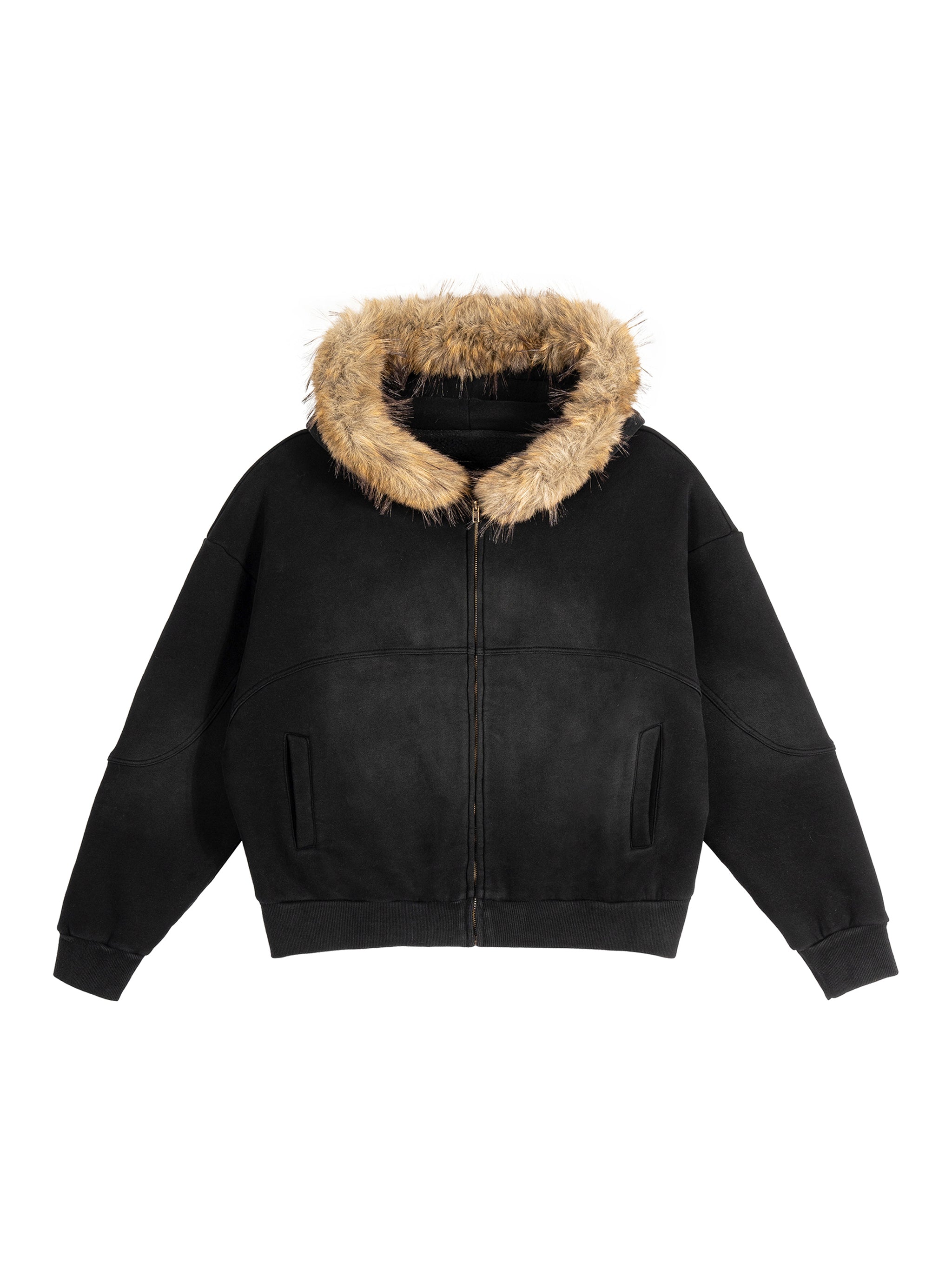 Strong Tower Sun Fade Boxy Detachable Fur Hoodie