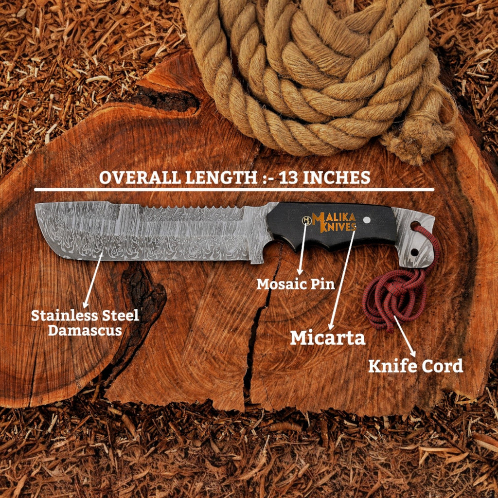 Bowie Knife 13” Damascus Steel | Malika Knives