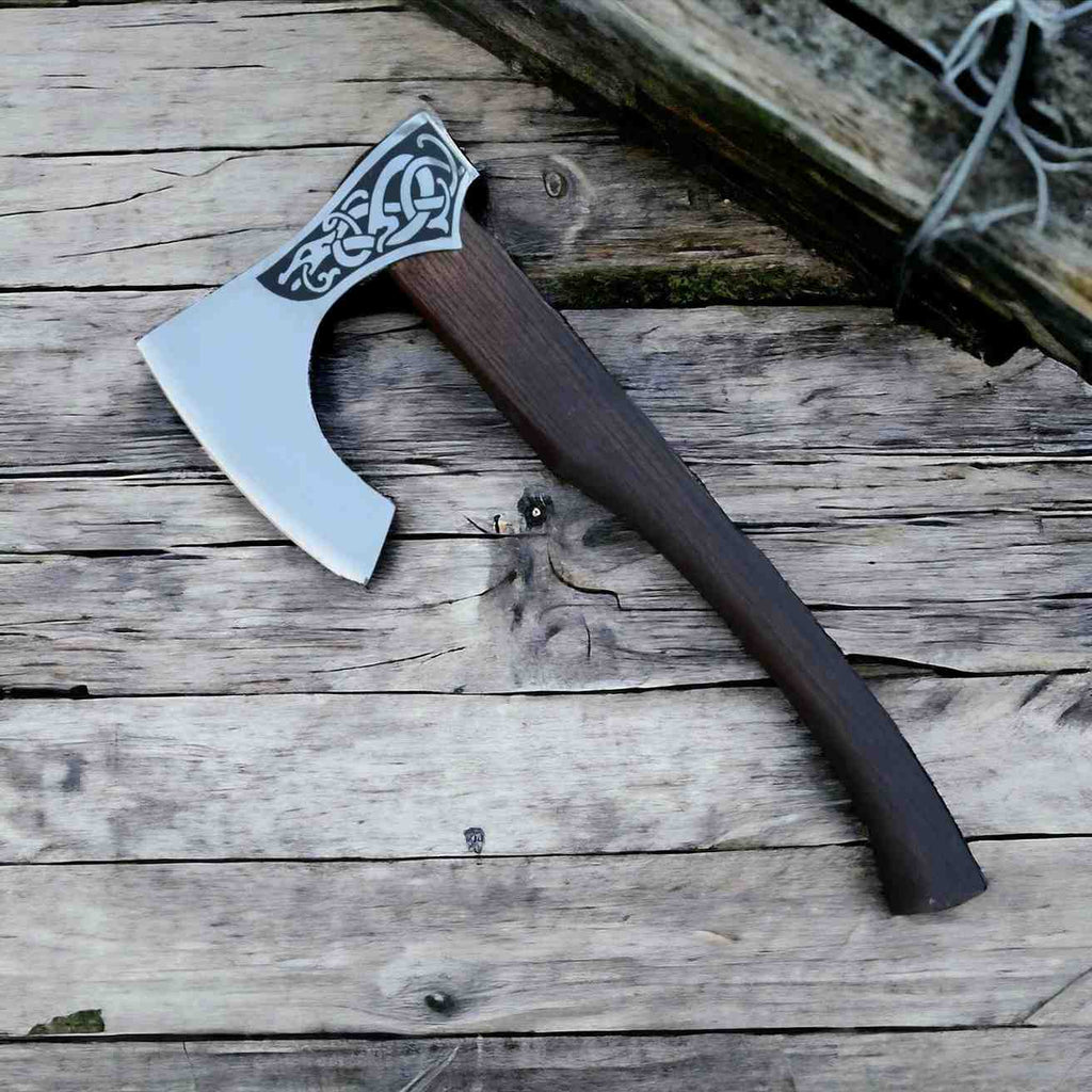 Norse Serpent Viking Axe – Hand-Forged 1075 Steel Bearded Axe, Rosewood Handle